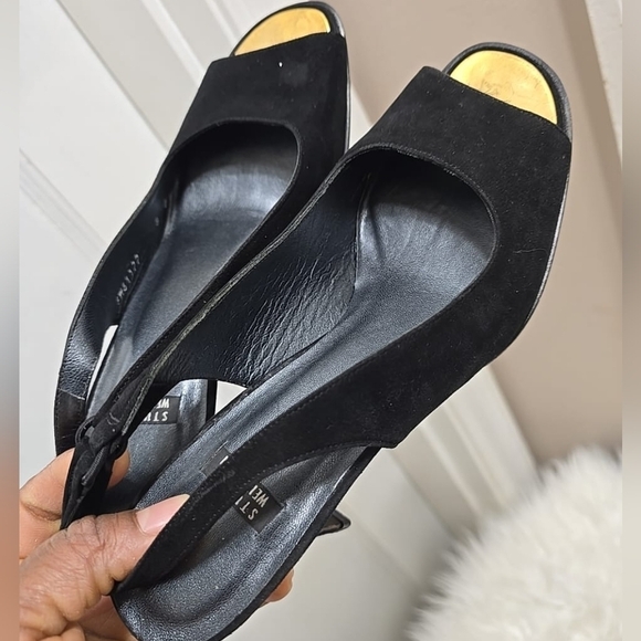 Stuart Weitzman Slingback Open Toe Suede Leather Black Heels Size 8B 🌴 - Picture 8 of 8